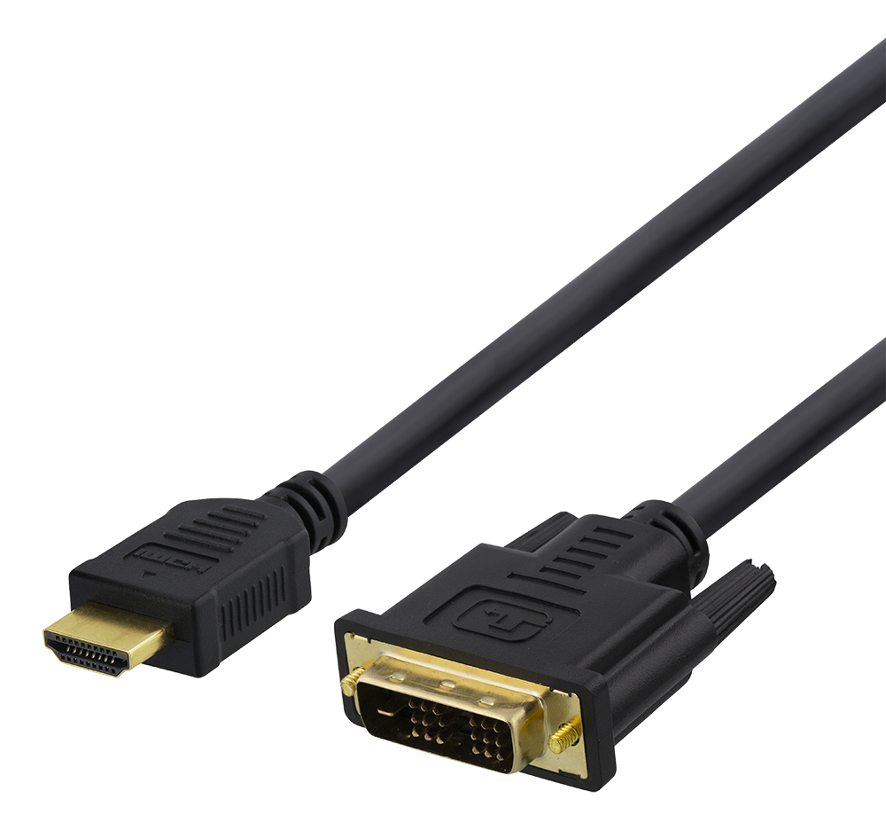 HDMI į DVI kabelis DELTACO 1080p, DVI-D Single Link, 1m, juodas / HDMI-110-K / 00100021