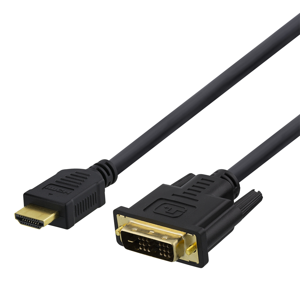 HDMI į DVI kabelis DELTACO 1080p, DVI-D Single Link, 2m, juodas / HDMI-112-K / 00100022
