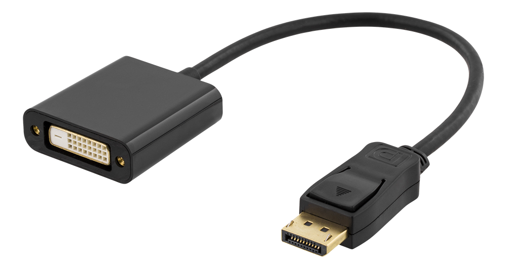 Adapteris DELTACO DVI-I Single Link - DisplayPort, 1080p 60Hz, 0.2m, juodas / DP-DVI14-K / 00110017