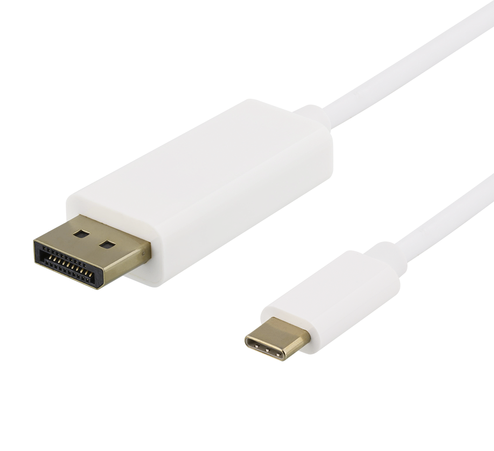 USB-C - DisplayPort kabelis DELTACO 4K UHD, paauksuotos jungtys, 2m, baltas / USBC-DP201-K / 00140016