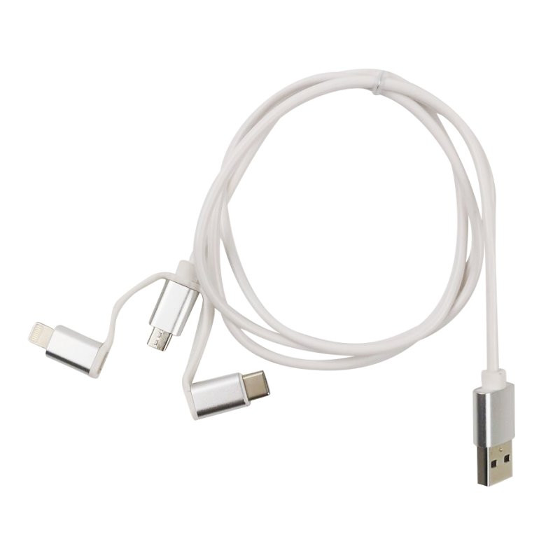 Kabelis MOB:A USB-A - 3in1, microUSB, lightning, USB-C, 1m, baltas / 1450006