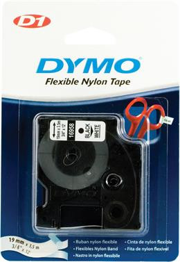 D1 ženklinimo juosta „flex nylon“ 19mm, juoda, balta, juodas tekstas ant baltos juostos, 3,5 m DYMO / 16958