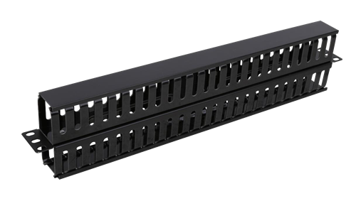 19 "kabelių panelė, metalo / plastiko, dvipusis kanalas, 1U, juodas 19-21