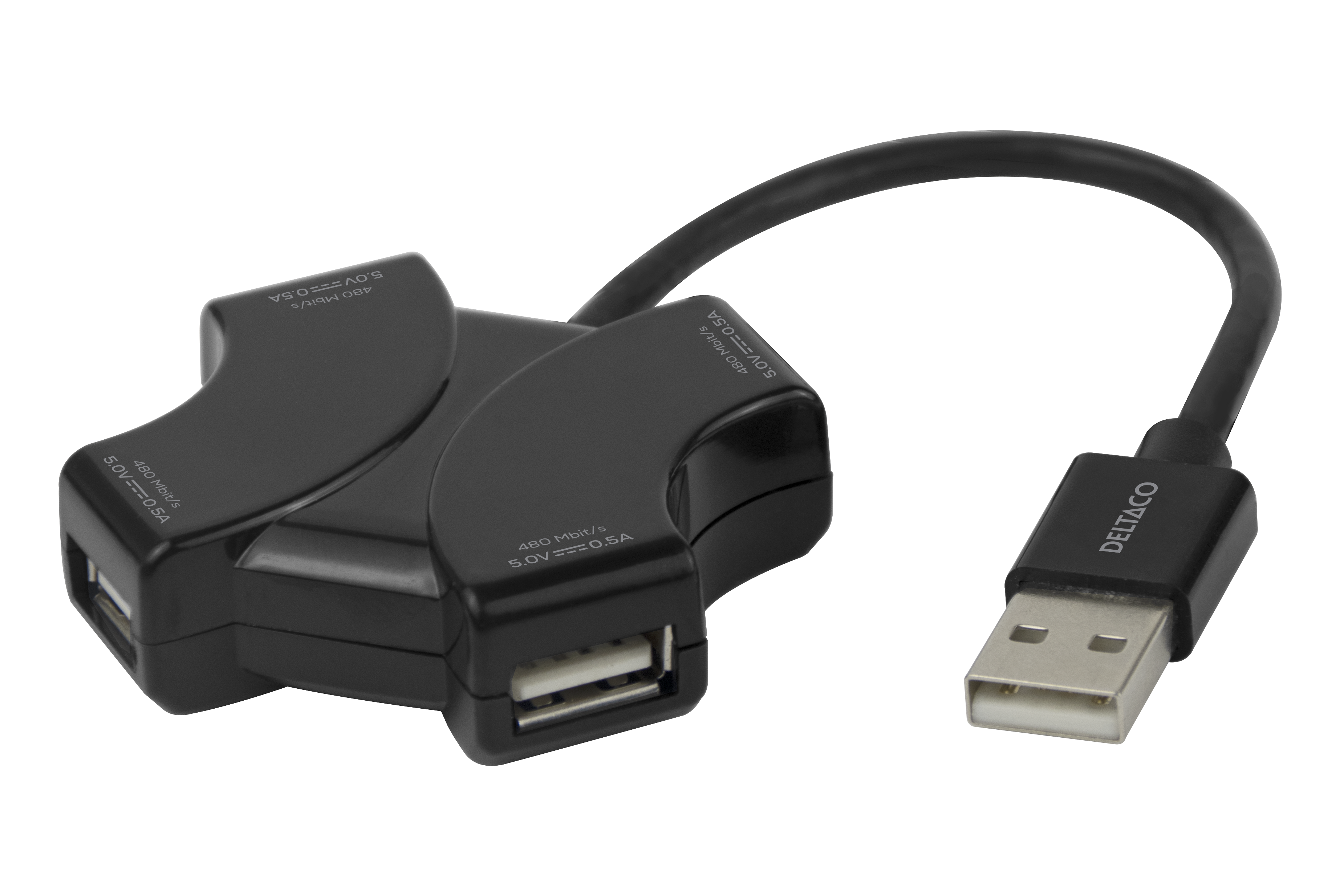 USB-A šakotuvas DELTACO, 480 Mbps, 4x USB-A, juodas / UH-737 / 1902569