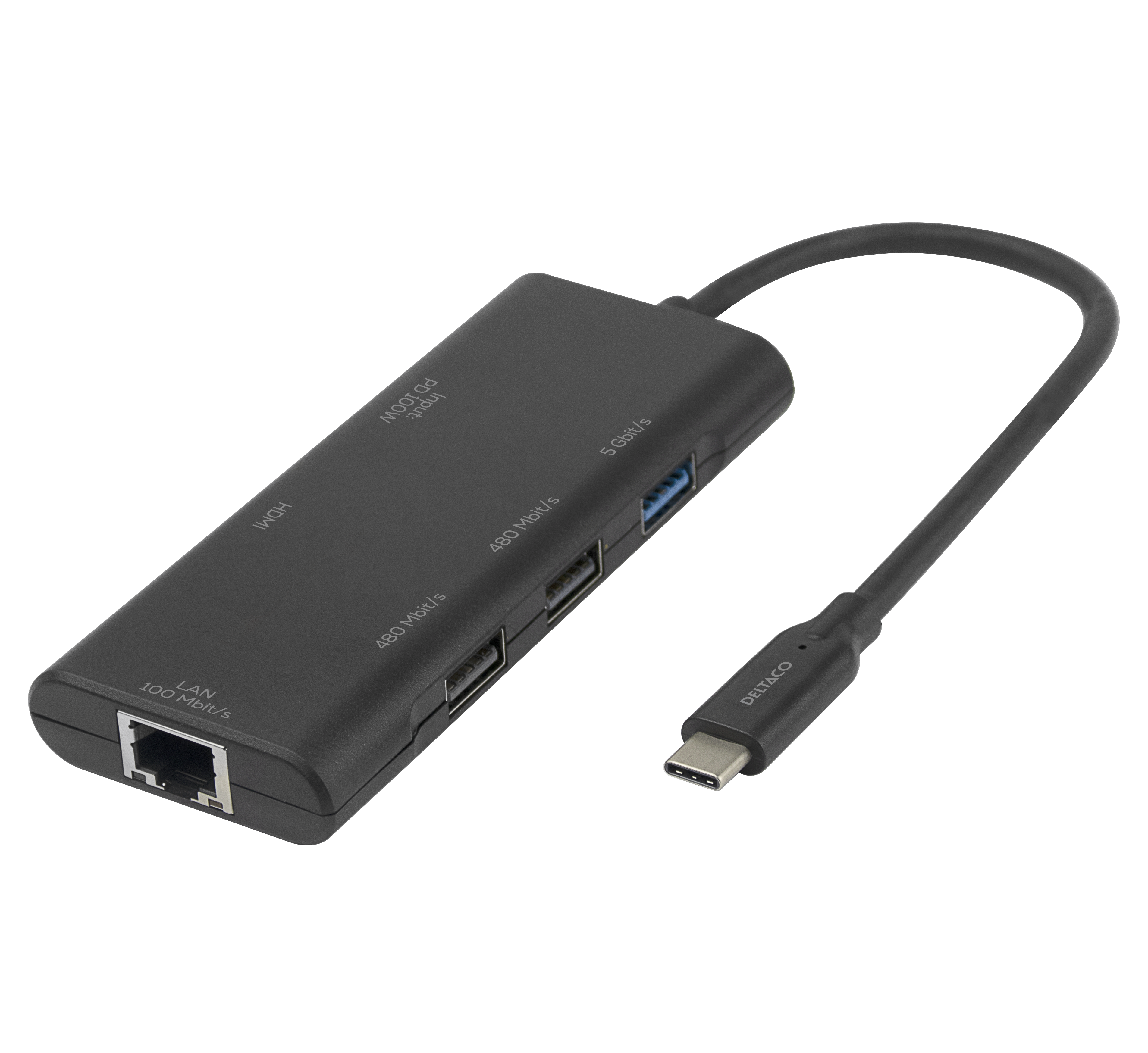 USB-C prijungimo stotelė DELTACO, viena, 1x HDMI, 3x USB-A, RJ45 / USBC-HDMI31 / 1902571