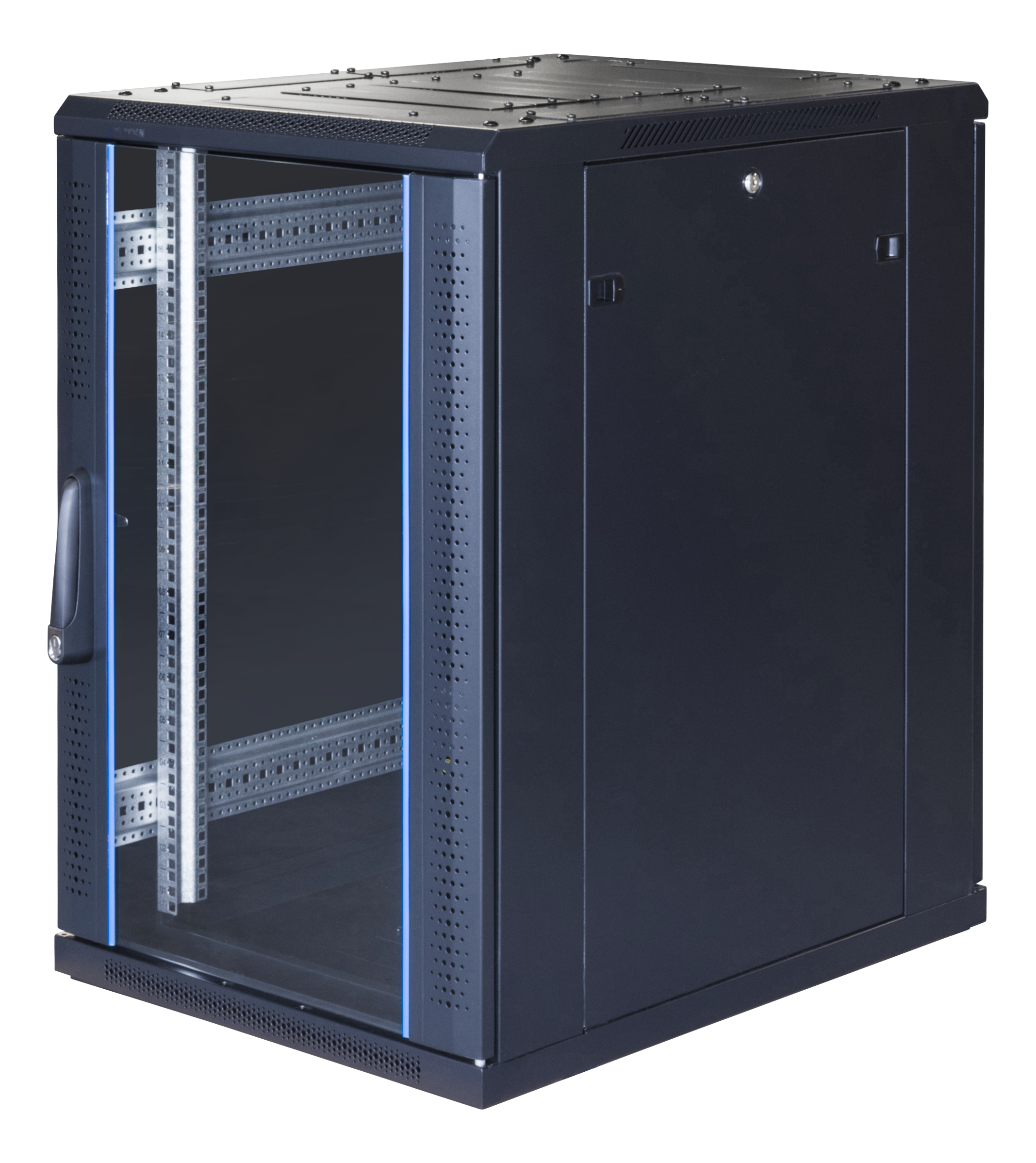19" Komutacinė spinta TOTEN, System G, 18U 600x1000 priekinės stiklinės durys, galinės metalo durys juoda / G6.6018.9001 / 19-G6018GM