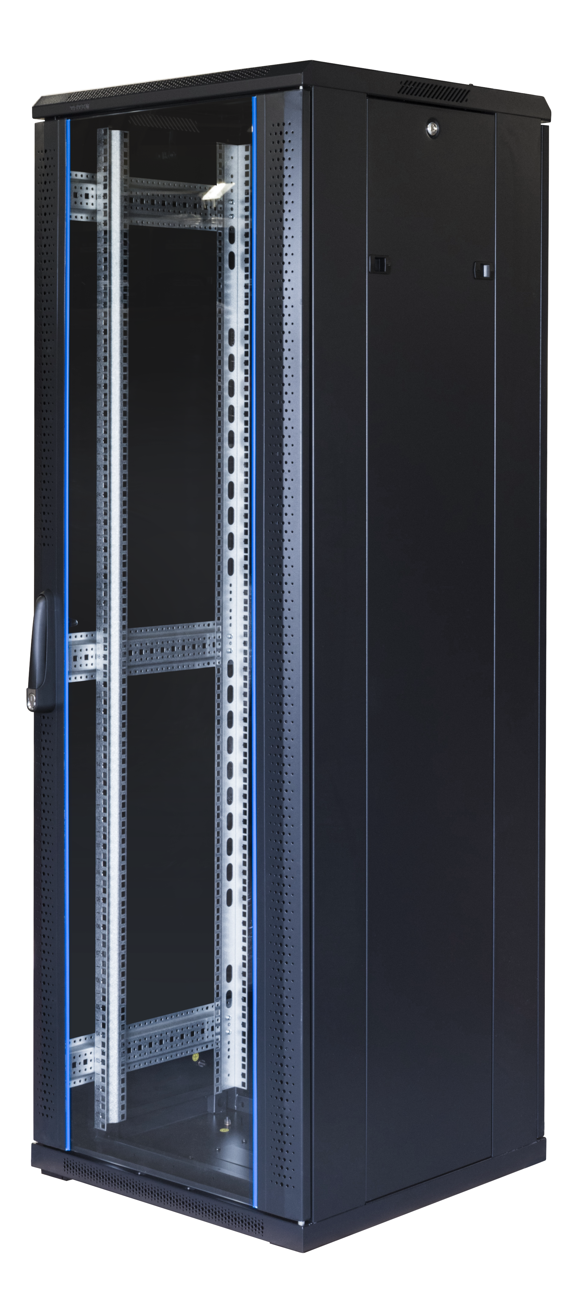  19" Komutacinė spinta TOTEN, System G, 37U, 600x600, stiklinės durys, galinės perforuotos durys, iki 800kg , juoda / G6.6637.9801 / 19-G6637GP