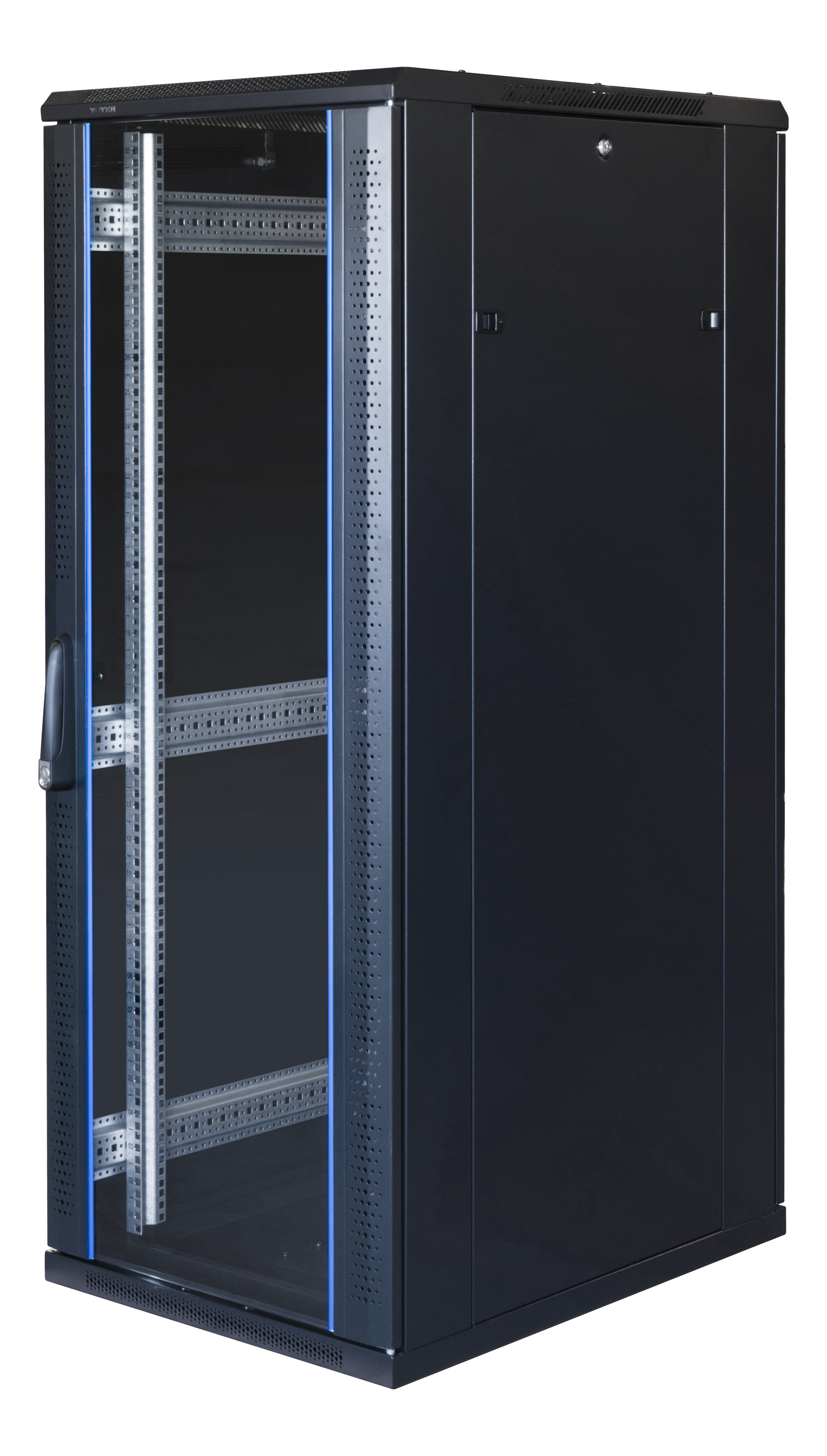 19" Komunikacinė spinta TOTEN, System G, 32U, 600x800, stiklinės durys, galinės perforuotos durys, iki 800kg, juoda / G6.6832.9801 / 19-G6832GP