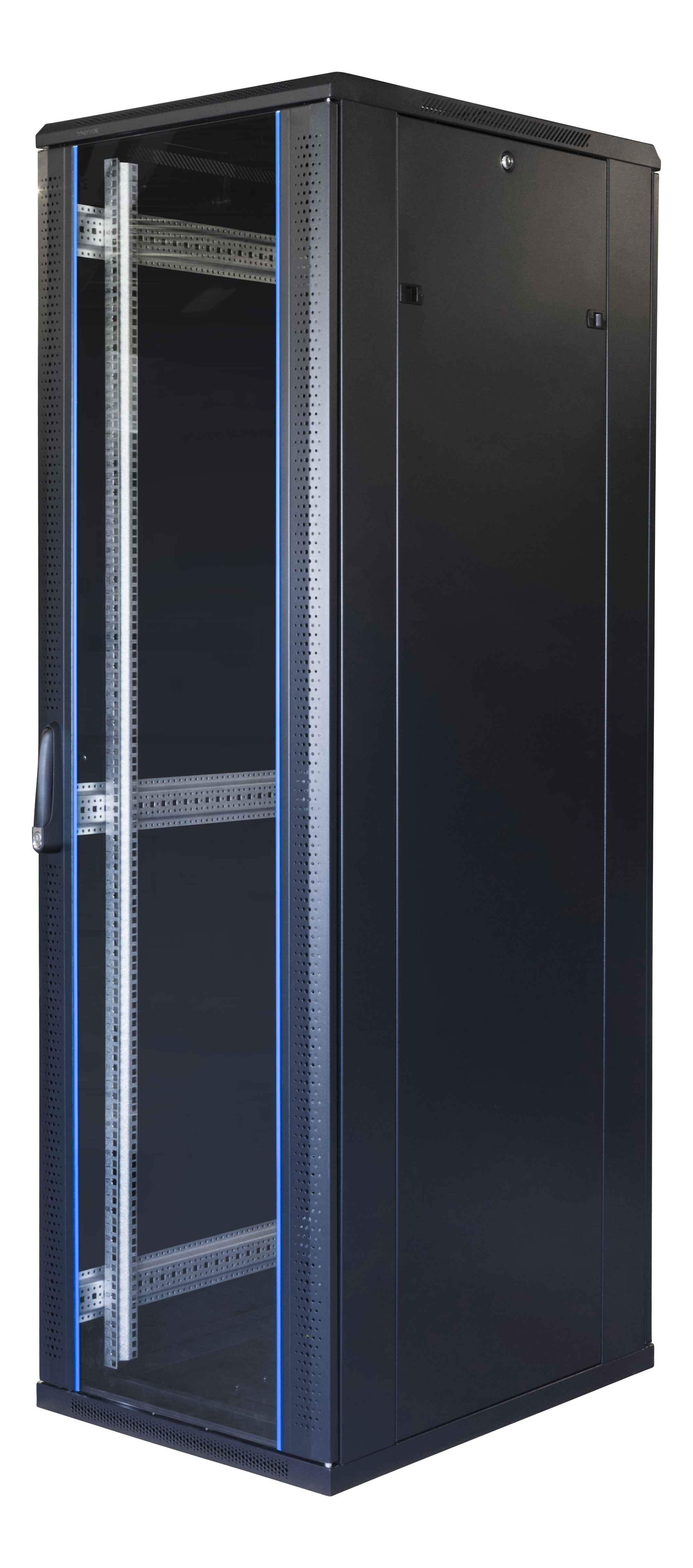 19" Comunication cabinet TOTEN, System G, 42U, 600x800, stiklinės durys, galinės metalinės durys, iki 800kg, juoda / 19-G6842GM