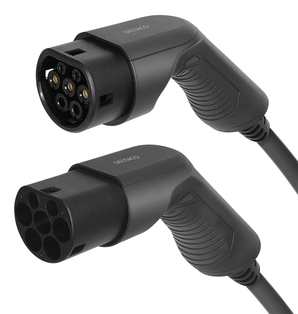 Įkrovimo kabelis DELTACO e-Charge type 2 į type 2, 1 fazė, 32A, 7.6KW, 10M, juodas / EV-12110