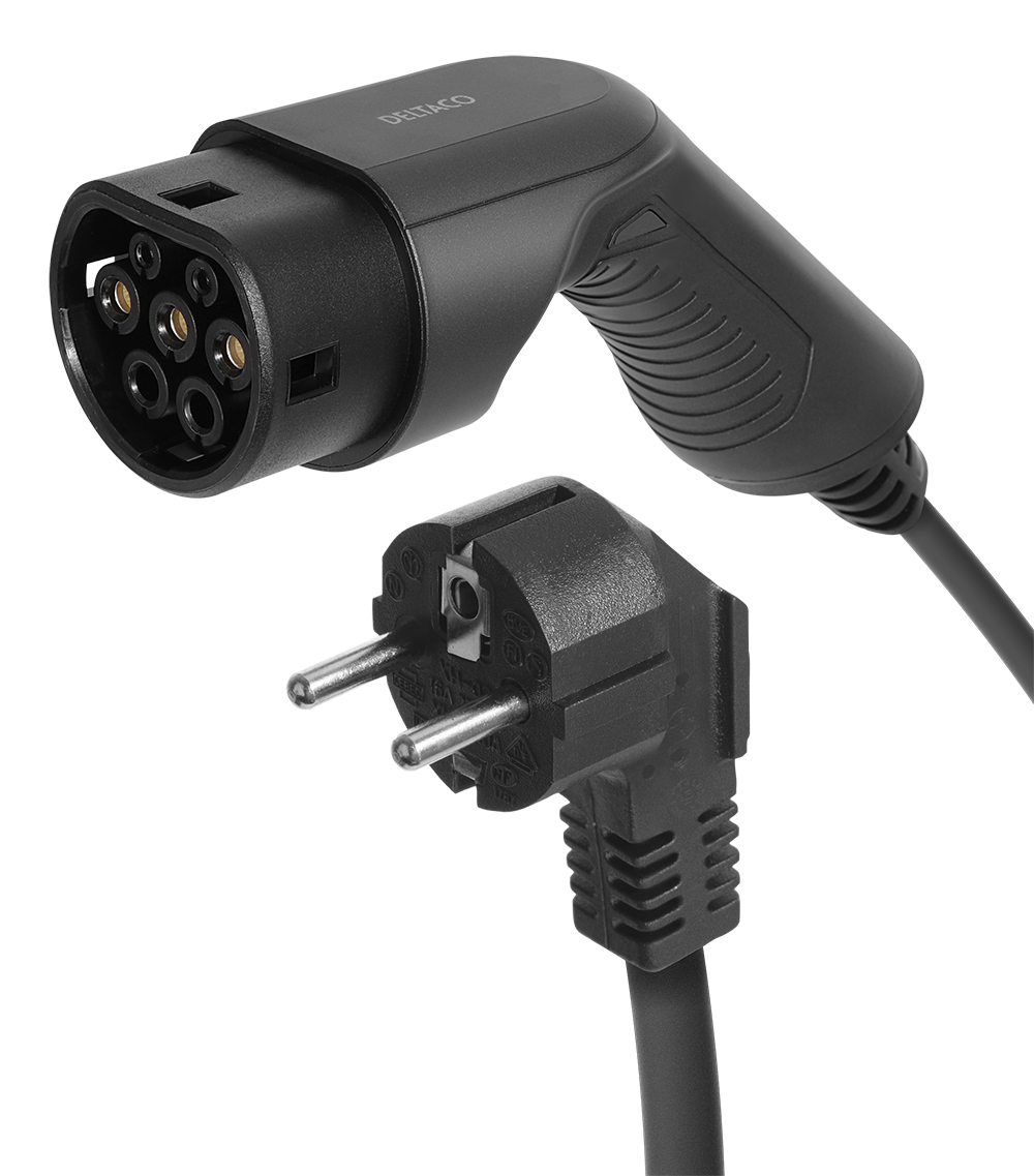 Krovimo kabelis DELTACO e-Charge Schuko į type 2, 1 fazė, 1.8KW, 4m + 1.5m, juodas / EV-1227