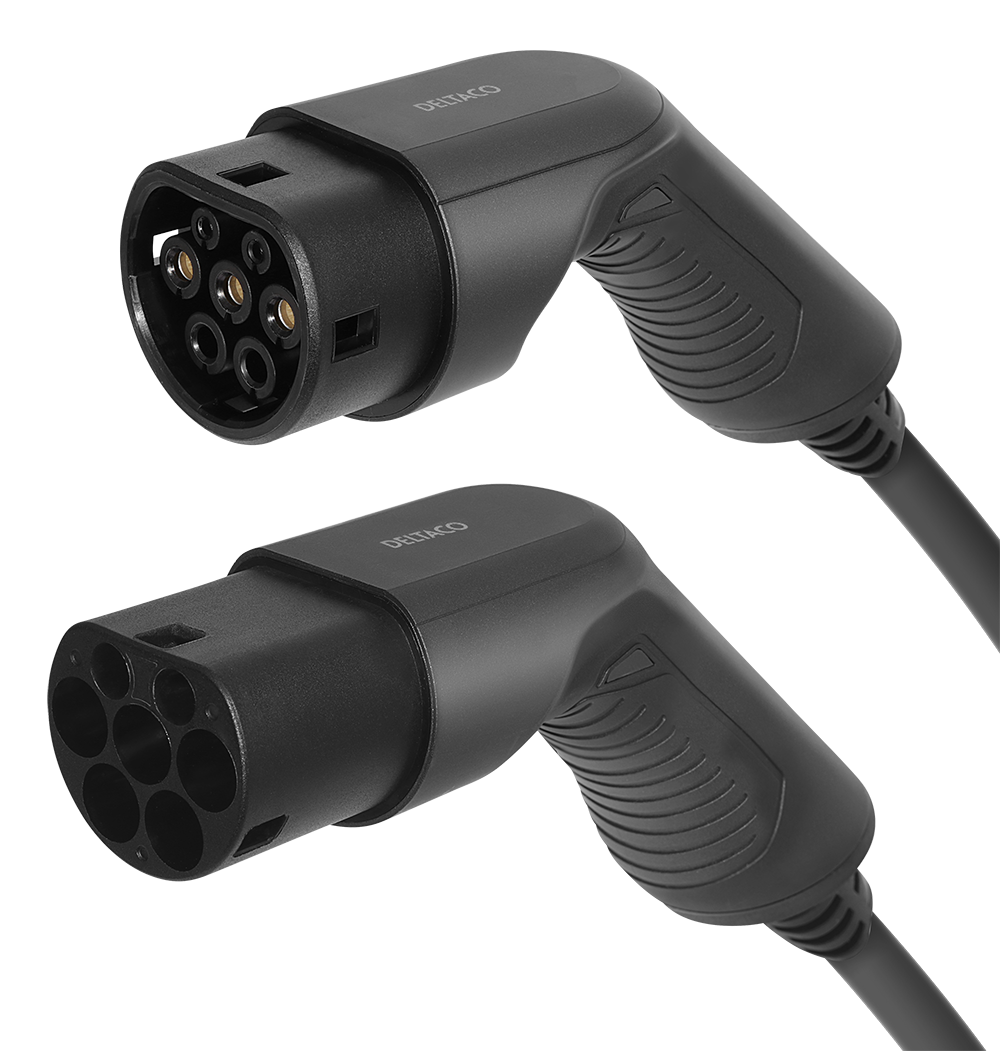 Įkrovimo laidas DELTACO e-Charge 2 tipo į 2 tipą, 3 fazės, 32A, 22KW, 10M, juodas / EV-32010