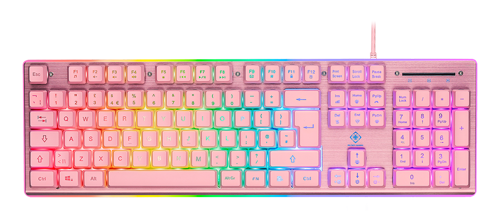 Membraninė klaviatūra DELTACO GAMING PK75, 105 klavišai, JK išdėstymas, membraniniai jungikliai, rožinė/RGB / GAM-021-RGB-P-UK