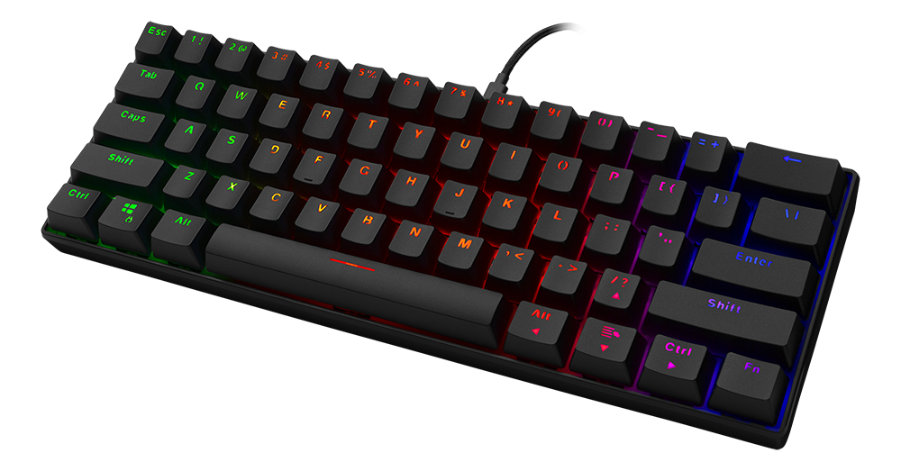 Mini mechaninė klaviatūra DELTACO GAMING 60% US Layout, RGB, juoda / GAM-075-US