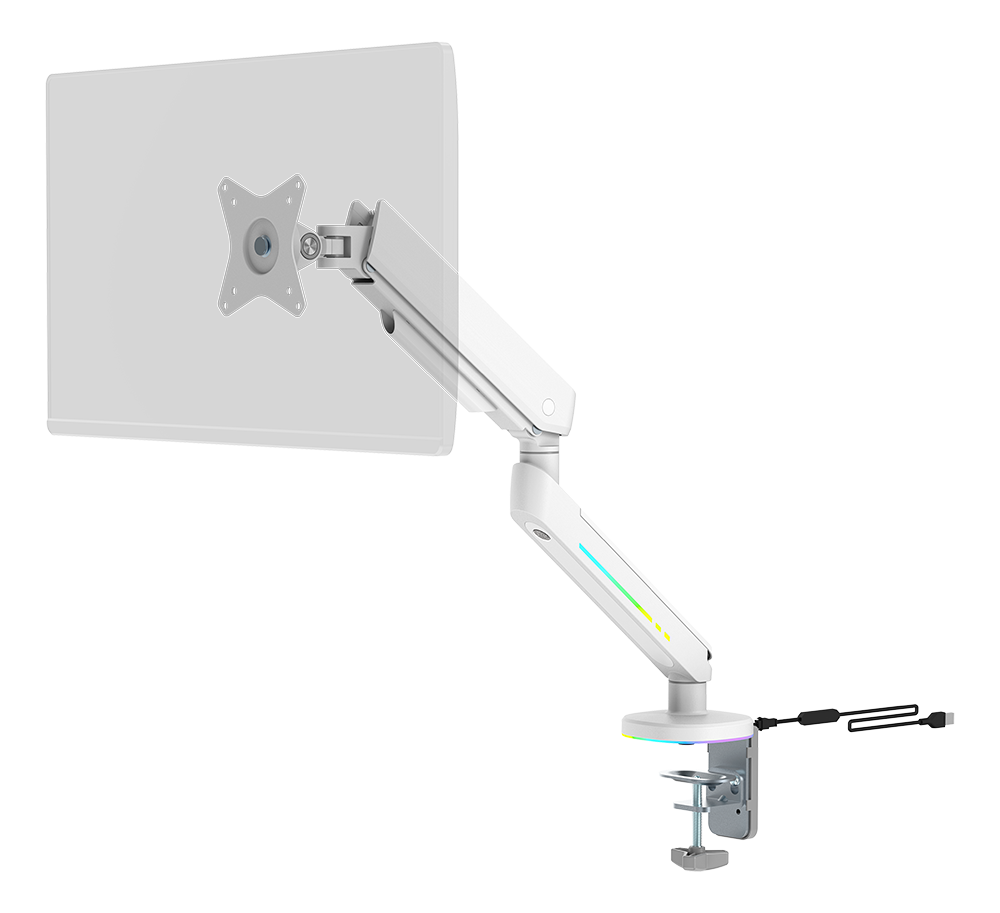 Monitoriaus laikiklis DELTACO GAMING WA95 RGB, skirtas 17"-32" monitoriams, max 9kg, tinka lenktiems monitoriams, baltas / GAM-134-W