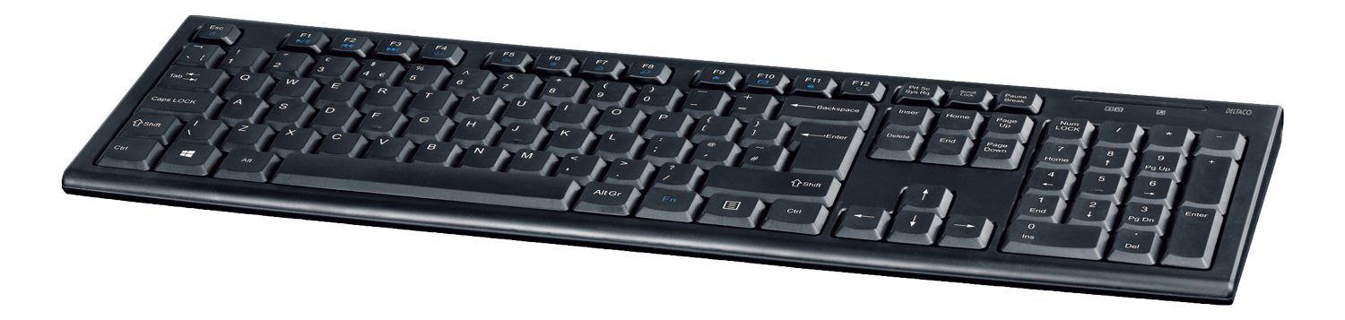 Bevielė klaviatūra DELTACO 105 klavišai, JK išdėstymas, 2,4 GHz USB nano imtuvas, juoda / TB-122-UK
