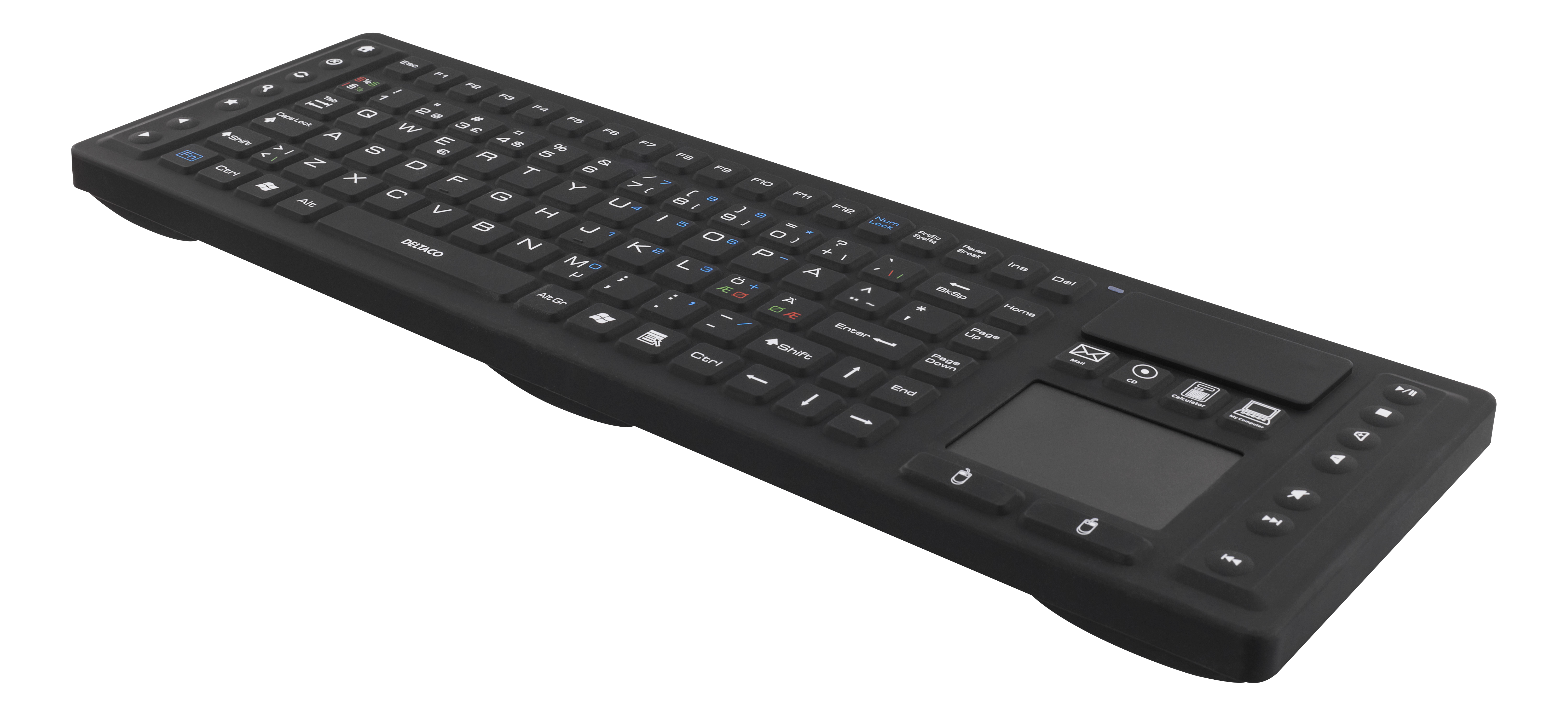 Bevielė klaviatūra DELTACO liečiamas valdymas, silikoninė, IP65, 2,4 GHz, NO layout, juoda / TB-503