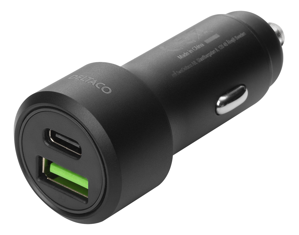 Automobilinis USB kroviklis DELTACO 1x USB-C, PD 18 W, 1x USB-A, 18 W, 36W, metalinis / USBC-CAR122