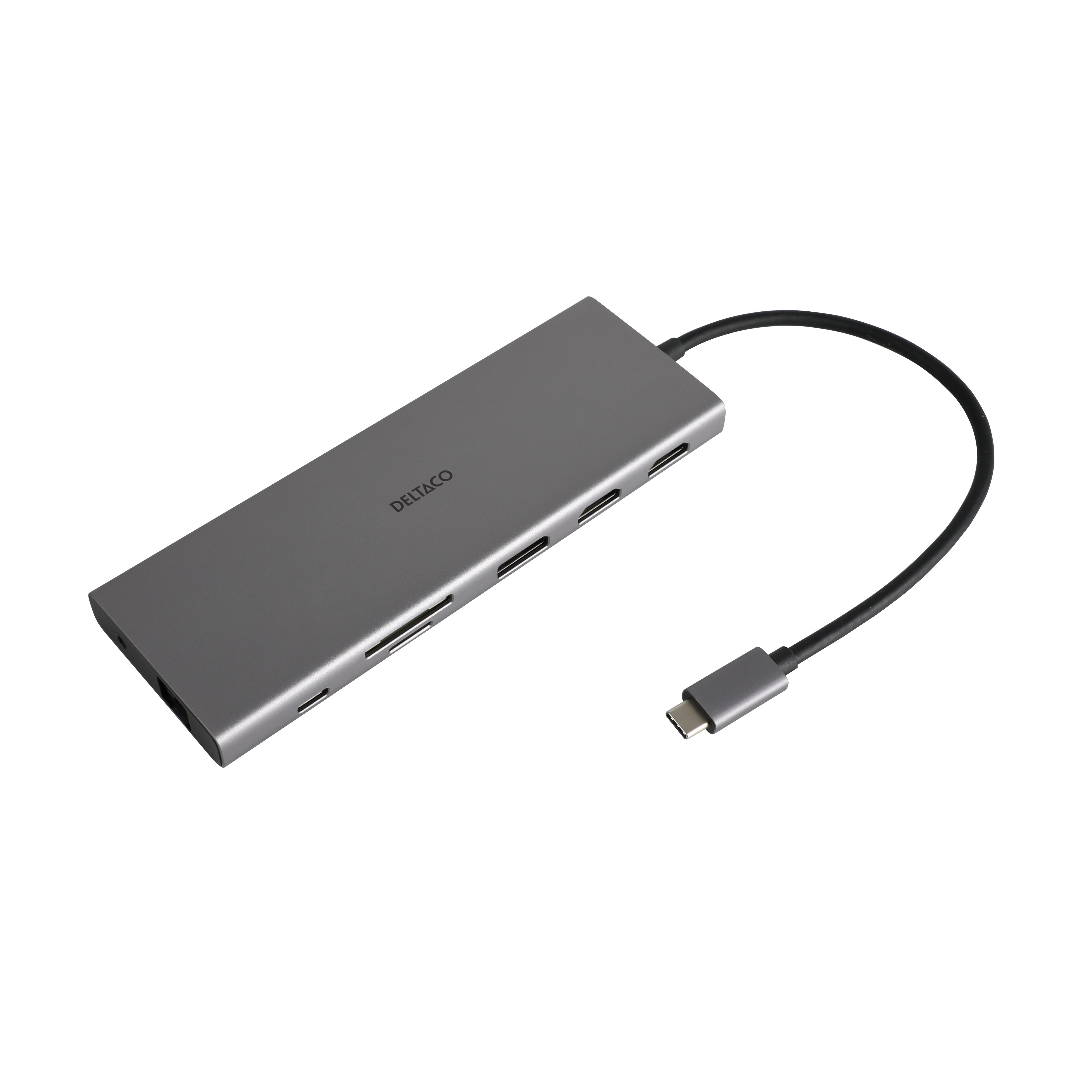 12-in-1 USB-C jungčių stotelė DELTACO, Triple display, 4K UHD 60 Hz, PD 85 W, silver / USBC-HDMI27 / 1902422