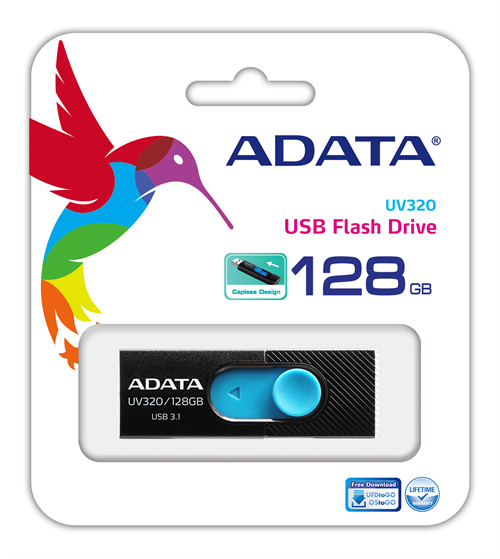 USB 3.1 atmintis A-DATA UV320, Gen 1, 128GB, juoda/mėlyna / ADATA-323