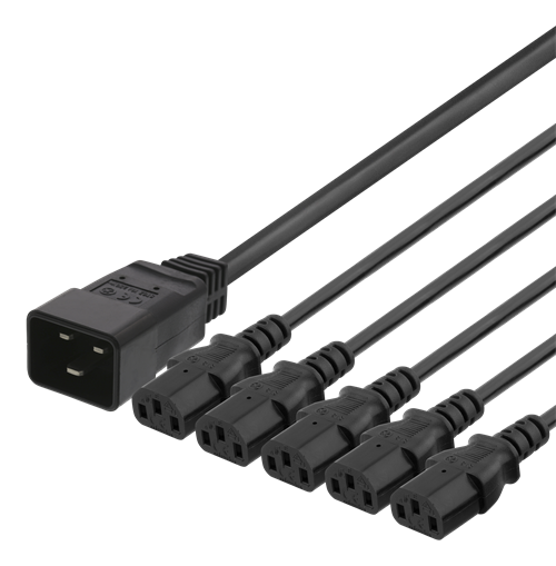 DELTACO IEC C20 - 5x IEC C13 maitinimo kabelis, 1m, 16A / 250V, Y-Splitter, b DEL-113M