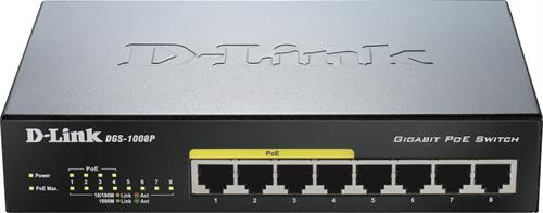 Komutatorius D-Link 8x10 / 100 / 1000Mbps RJ45, 4xPoE, 52W,  / DGS-1008P