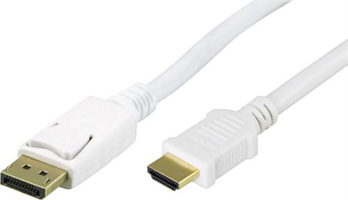 DELTACO DisplayPort to HDMI monitor kabelis, Ultra HD in 30Hz, 2m, baltas / DP-3021