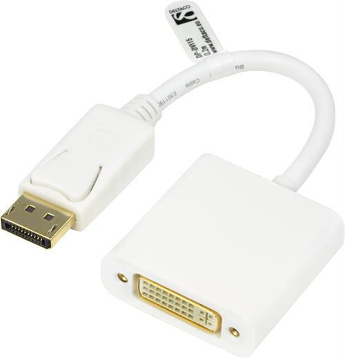 Adapteris DELTACO mini, DisplayPort / DVI-D, 0.2m, baltas / DP-DVI15
