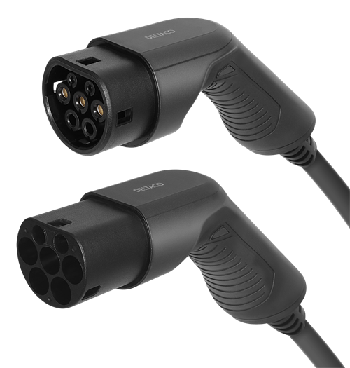 Elektromobilio įkrovimo kabelis DELTACO Type 2 - Type 2, 3 fazių, 32A, 22 kW, 7 m, juodas / EV-3207