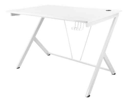 Žaidimų stalas DELTACO GAMING WHITE LINE metalinės kojos, PVC paviršius, įmontuotas ausinių laikiklis, baltas / GAM-055 