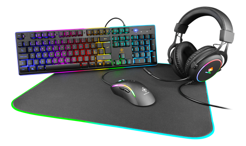 Komplektas DELTACO GAMING RGB, ausinės/ klaviatūra / pelė / pelės padas, juodas / GAM-084-UK