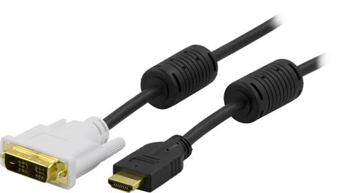 DELTACO kabelis HDMI į DVI , Full HD 60Hz, 19 pin ha - DVI-D Single Link ha, 1m, juoda/balta / HDMI-110