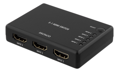 HDMI komutatorius DELTACO 5in-1out, 4k in 60Hz, 7.1 audio, Ultra HD, juodas / HDMI-7043