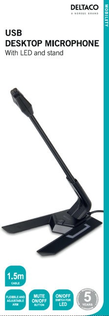 Stalinis USB mikrofonas su LED DELTACO juodas / MF-104