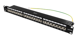 DELTACO STP patch panel, 24xRJ45, Cat6a, 10Gbps, Krone terminals, 1U, 19 ", metal, black / PAN-200