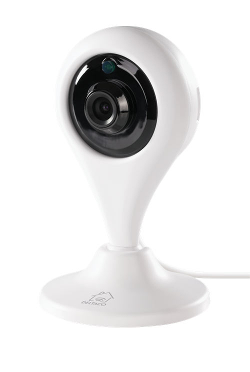 DELTACO SMART HOME tinklo kamera vidaus naudojimui, 720p, „WiFi“ 2.4GHz, IR 10m, 1/4 “CMOS,„ microSD “, balta SH-IPC01