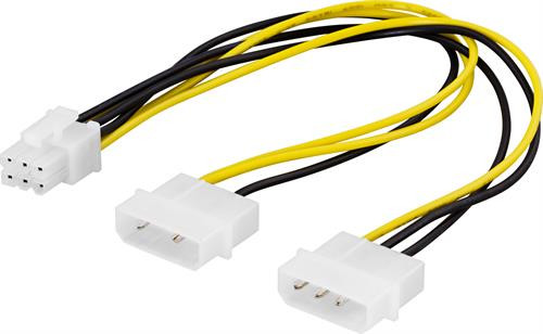 Adapteris kabelis DELTACO 2x4 pin, 6-pin PCI-Express, 0.25m / SSI-45