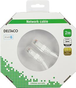 DELTACO U / UTP Cat6 patch kabelis, 2m, 250MHz, Delta-certified, LSZH, baltas / TP-62V-K