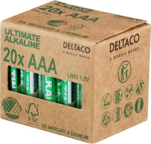 Aukščiausios kokybės DELTACO šarminės baterijos, LR03/AAA dydžio, 20 vnt / ULT-LR03-20P
