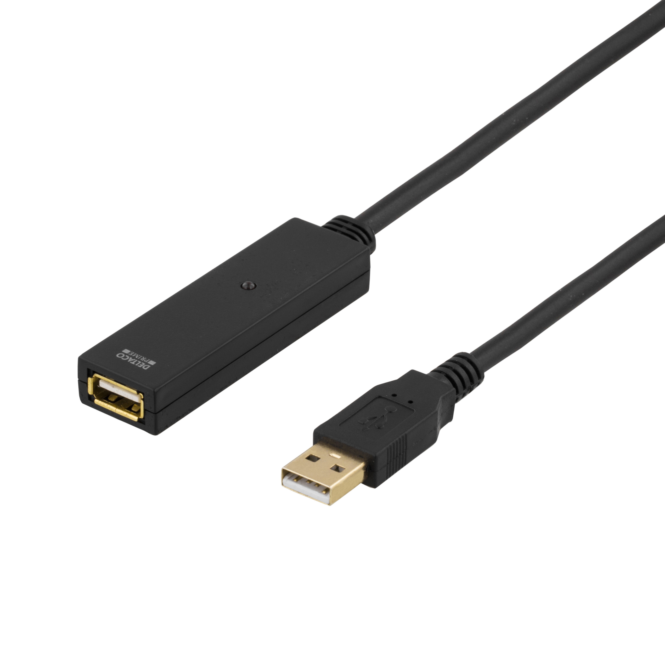 DELTACO PRIME USB pratęsimo laidas, aktyvus, USB 2.0, 7m, juodas USB2-EX7M