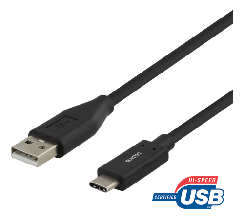 DELTACO USB 2.0 kabelis, Type C - Type A male, 0.5m, juodas / USBC-1003M