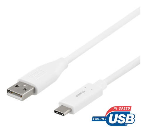 DELTACO USB 2.0 kabelis, Type C - Type A male, 0.5m, baltas / USBC-1008M