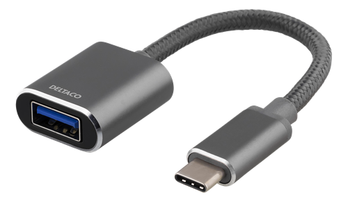 Adapteris Deltaco USB-C, UAB-A, 11cm, pilkas / USBC-1277