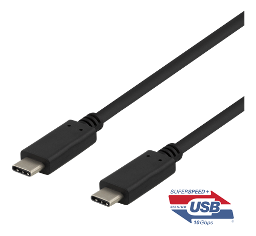 DELTACO USB-C į USB-C kabelis, 1m, 10Gbps, 100W 5A, USB 3.1 Gen  Juodas USBC-1402