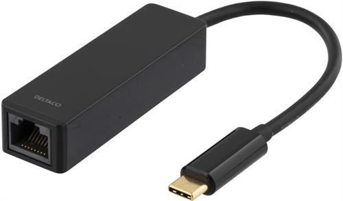 Adapteris DELTACO 1xRJ45, 1xUSB 3.1, juodas / USBC-GIGA