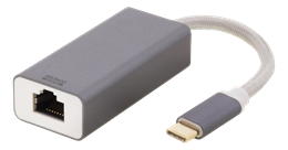  USB-C tinklo adapteris, Gigabit, 1xRJ45, 1xUSB-C, aliuminis,  pilkas DELTACO / USBC-GIGA4