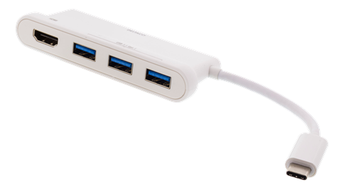 Šakotuvas DELTACO USB-C, 1x HDMI 4K at 60Hz, 3x USB-A 3.1, Baltas / USBC-HUB102