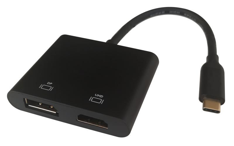 USB-C MST jungčių stotelė DELTACO 2x 4K/60Hz, HDMI + DP, juoda, 0,1m / USBC-HDDP