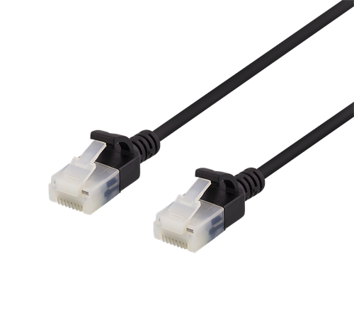 DELTACO U/UTP Cat6a patch kabelis, plonas, 3.5mm, 0.5m, 500MHz, juodas / UUTP-1017