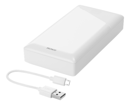 Powerbank DELTACO 20000 mAh, 2.1 A / 10.5 74 Wh, 2x USB-A, white / PB-A1002